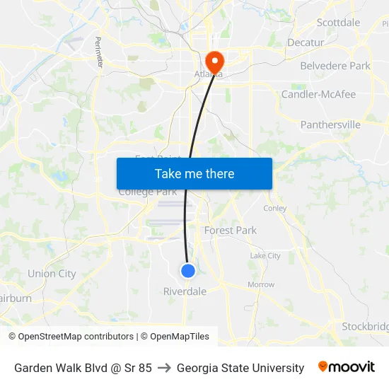 Garden Walk Blvd @ Sr 85 to Georgia State University map