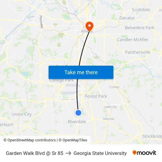 Garden Walk Blvd @ Sr 85 to Georgia State University map
