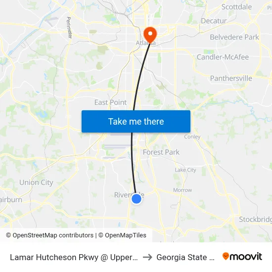Lamar Hutcheson Pkwy @ Upper Riverdale Rd SW to Georgia State University map