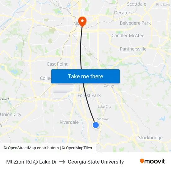 Mt Zion Rd @ Lake Dr to Georgia State University map