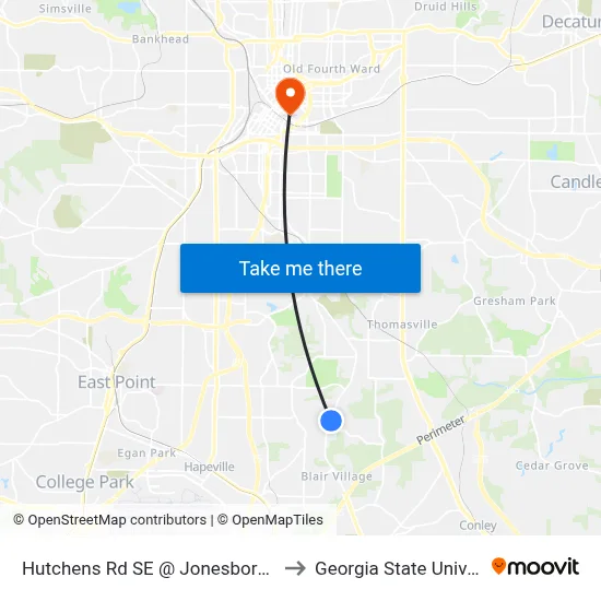 Hutchens Rd SE @ Jonesboro Rd SE to Georgia State University map