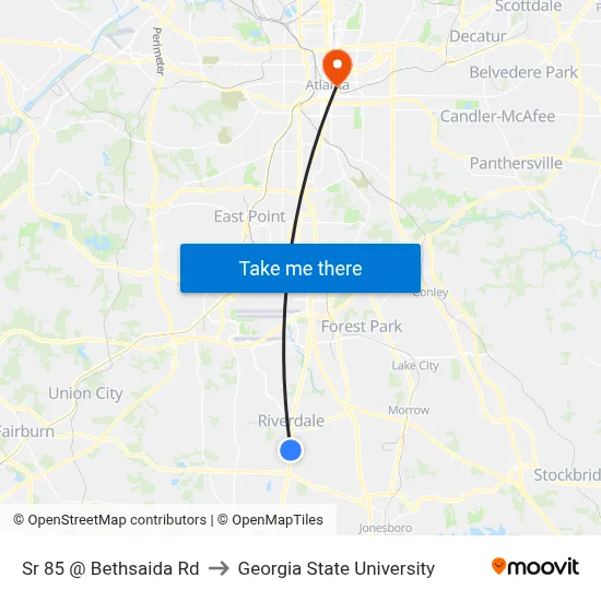 Sr 85 @ Bethsaida Rd to Georgia State University map