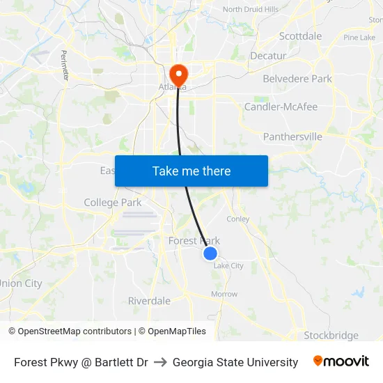 Forest Pkwy @ Bartlett Dr to Georgia State University map