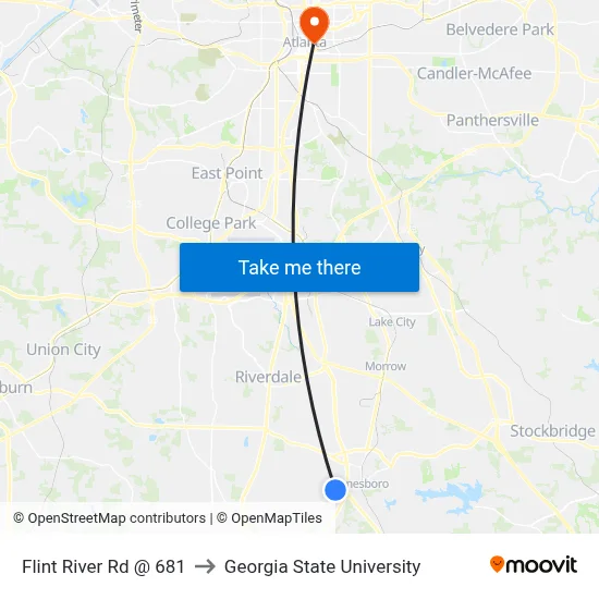 Flint River Rd @ 681 to Georgia State University map
