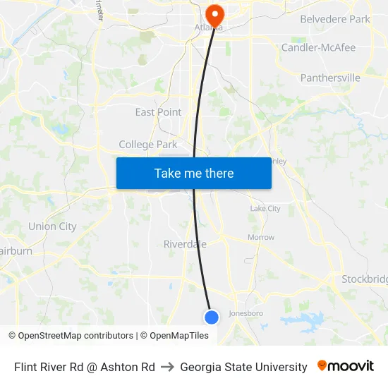 Flint River Rd @ Ashton Rd to Georgia State University map