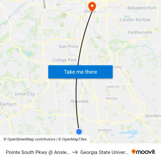 Pointe South Pkwy @ Ansley Dr to Georgia State University map