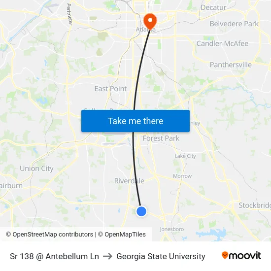 Sr 138 @ Antebellum Ln to Georgia State University map