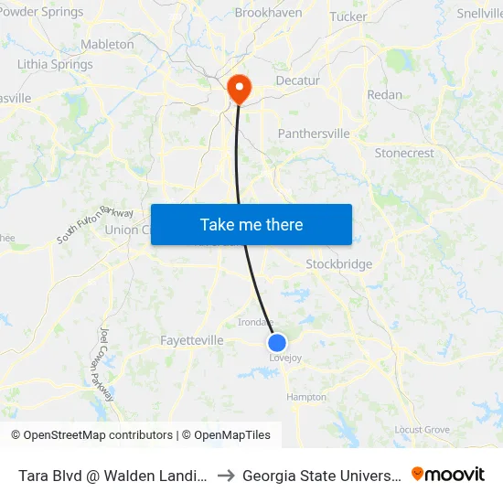 Tara Blvd @ Walden Landing to Georgia State University map