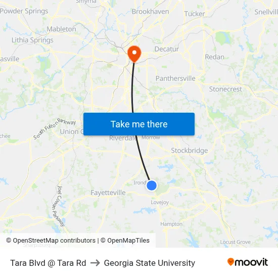 Tara Blvd @ Tara Rd to Georgia State University map
