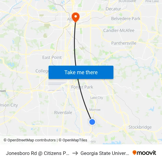 Jonesboro Rd @ Citizens Pkwy to Georgia State University map