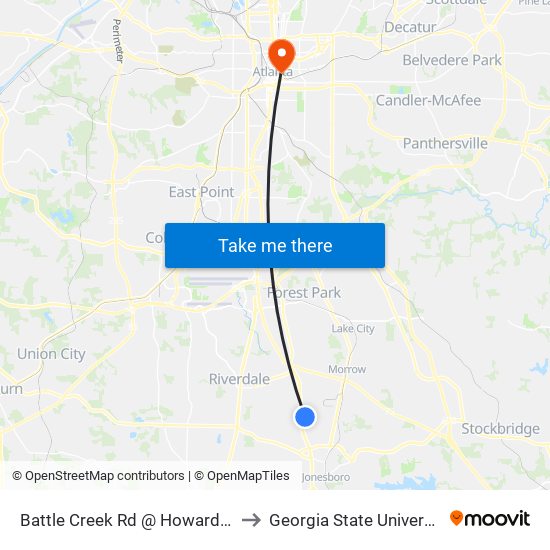 Battle Creek Rd @ Howard Cir to Georgia State University map