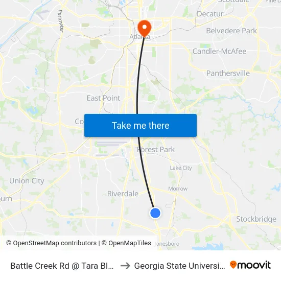 Battle Creek Rd @ Tara Blvd to Georgia State University map