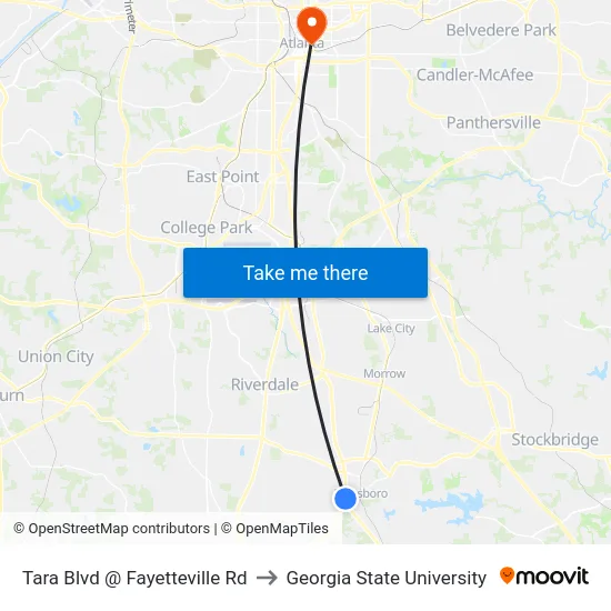 Tara Blvd @ Fayetteville Rd to Georgia State University map