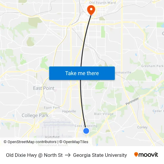 Old Dixie Hwy @ North St to Georgia State University map