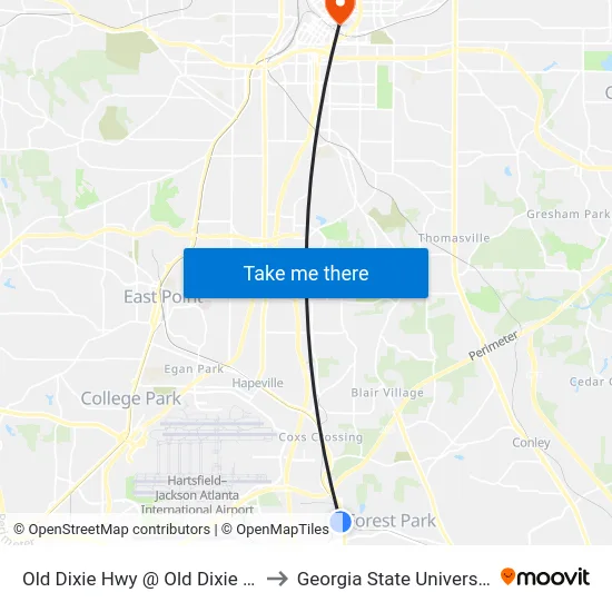 Old Dixie Hwy @ Old Dixie Rd to Georgia State University map
