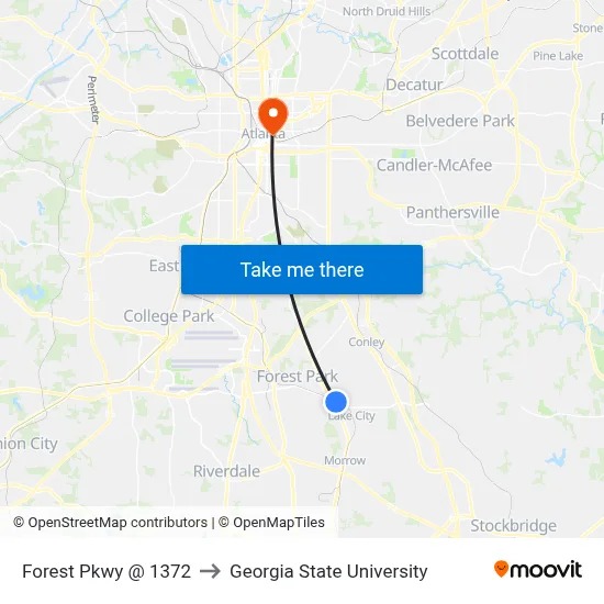 Forest Pkwy @ 1372 to Georgia State University map