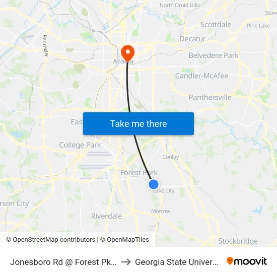 Jonesboro Rd @ Forest Pkwy to Georgia State University map
