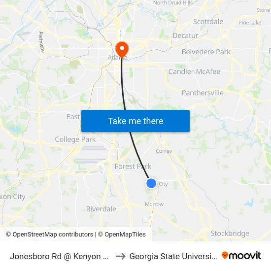 Jonesboro Rd @ Kenyon Rd to Georgia State University map