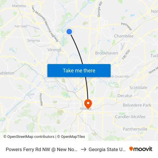 Powers Ferry Rd NW @ New Northside Dr NW to Georgia State University map