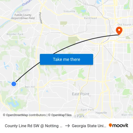 County Line Rd SW @ Notting Hill Dr SW to Georgia State University map