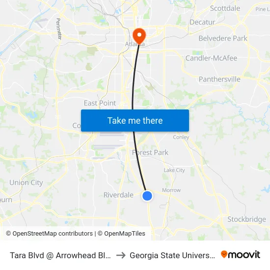 Tara Blvd @ Arrowhead Blvd to Georgia State University map