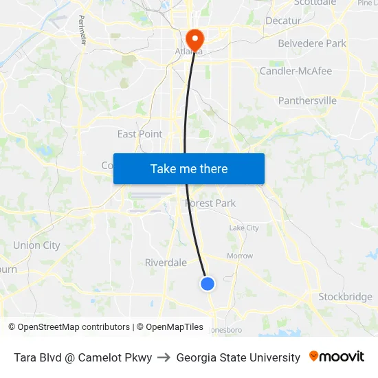 Tara Blvd @ Camelot Pkwy to Georgia State University map