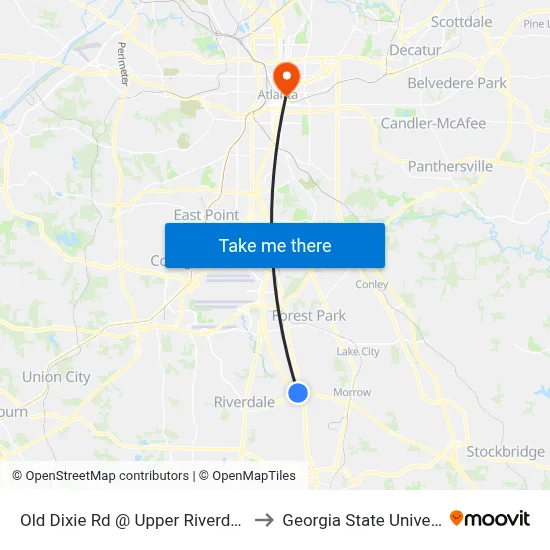 Old Dixie Rd @ Upper Riverdale Rd to Georgia State University map