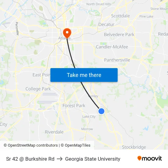 Sr 42 @ Burkshire Rd to Georgia State University map