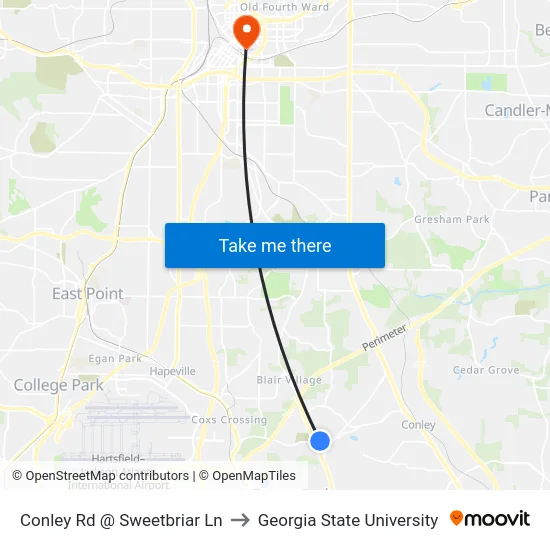 Conley Rd @ Sweetbriar Ln to Georgia State University map
