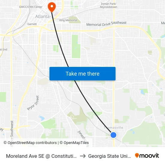 Moreland Ave SE @ Constitution Rd SE to Georgia State University map