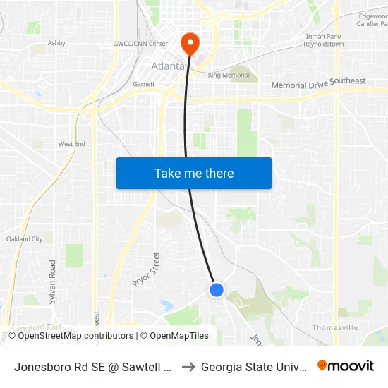 Jonesboro Rd SE @ Sawtell Ave SE to Georgia State University map