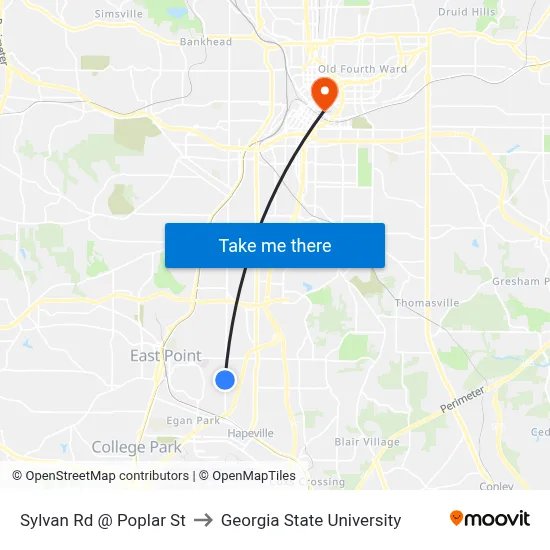 Sylvan Rd @ Poplar St to Georgia State University map