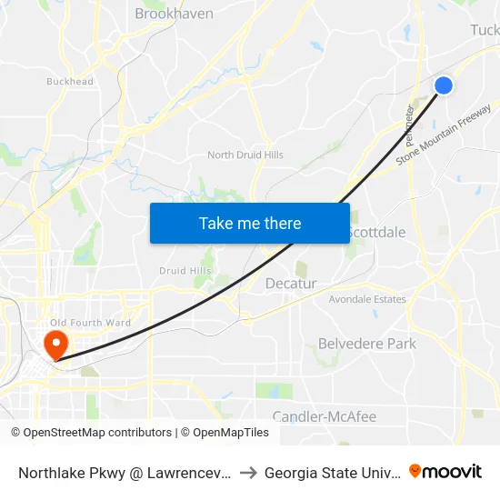 Northlake Pkwy @ Lawrenceville Hwy to Georgia State University map