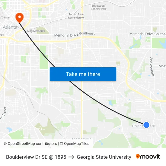 Boulderview Dr SE @ 1895 to Georgia State University map