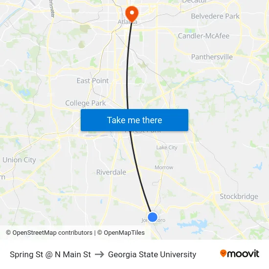 Spring St @ N Main St to Georgia State University map
