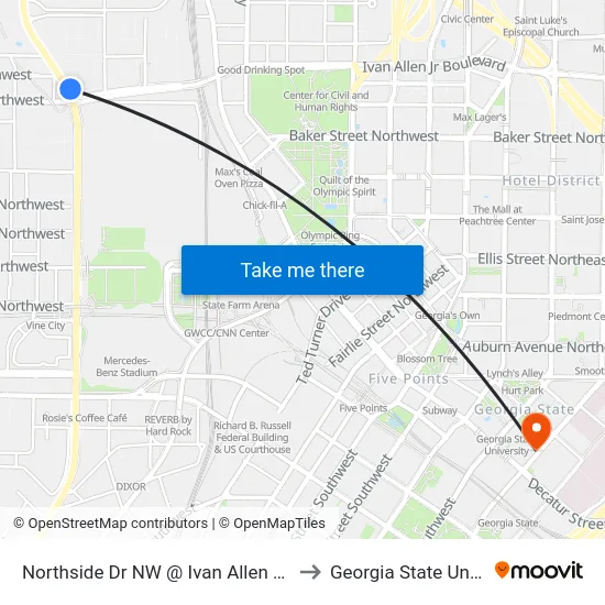 Northside Dr NW @ Ivan Allen Jr Blvd NW to Georgia State University map