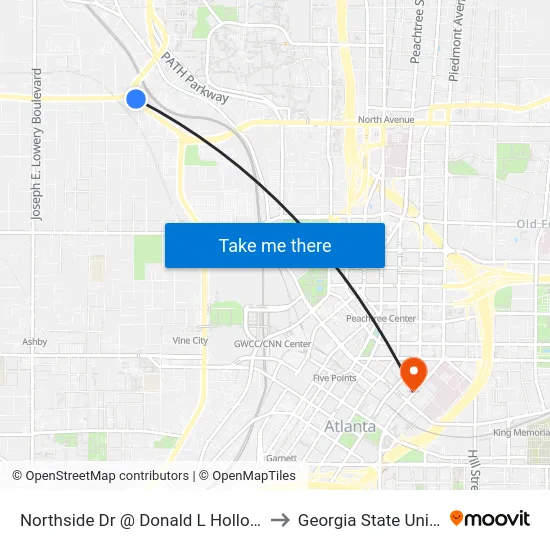 Northside Dr @ Donald L Hollowell Pkwy to Georgia State University map