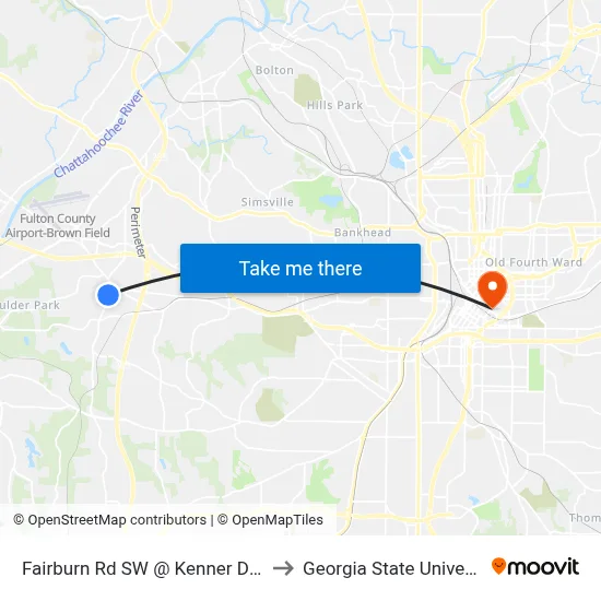 Fairburn Rd SW @ Kenner Dr SW to Georgia State University map