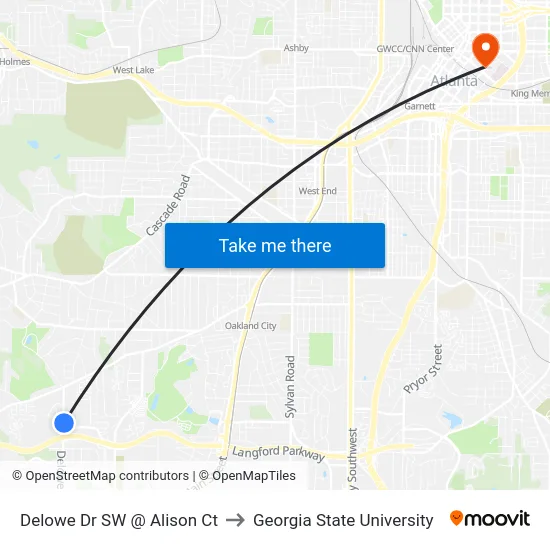Delowe Dr SW @ Alison Ct to Georgia State University map