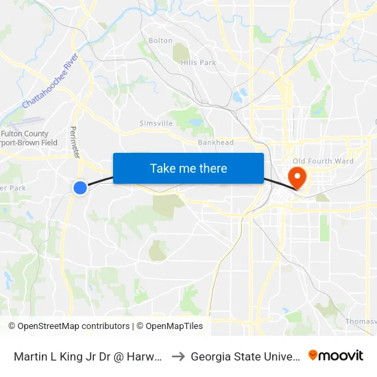 Martin L King Jr Dr @ Harwell Rd to Georgia State University map