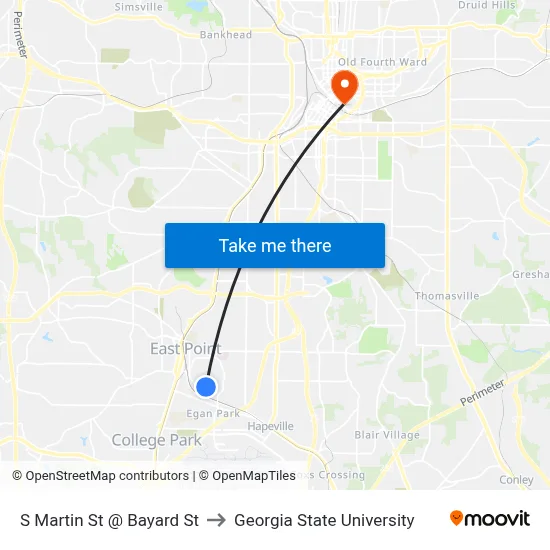 S Martin St @ Bayard St to Georgia State University map