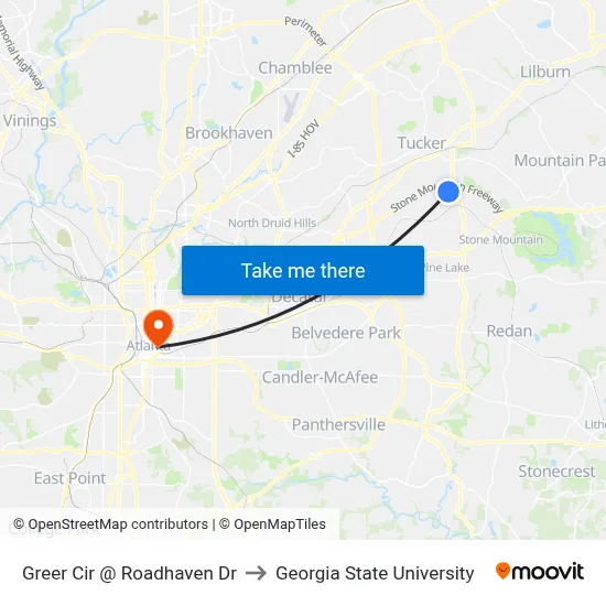 Greer Cir @ Roadhaven Dr to Georgia State University map