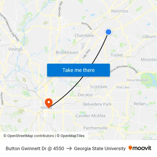 Button Gwinnett Dr @ 4550 to Georgia State University map