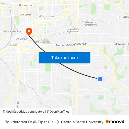 Bouldercrest Dr @ Piper Cir to Georgia State University map