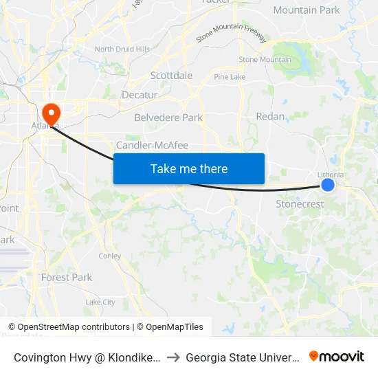 Covington Hwy @ Klondike Rd to Georgia State University map