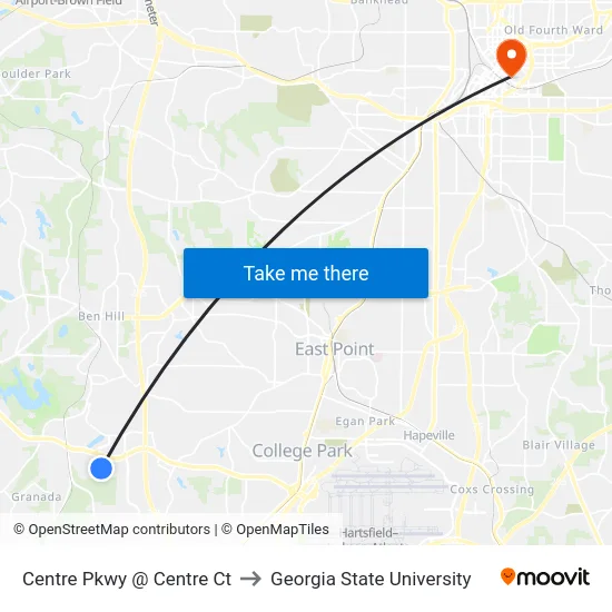 Centre Pkwy @ Centre Ct to Georgia State University map
