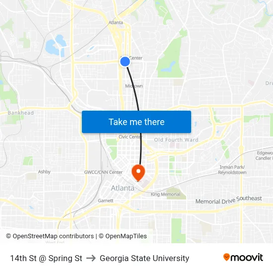 14th St @ Spring St to Georgia State University map