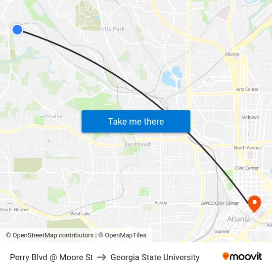 Perry Blvd @ Moore St to Georgia State University map