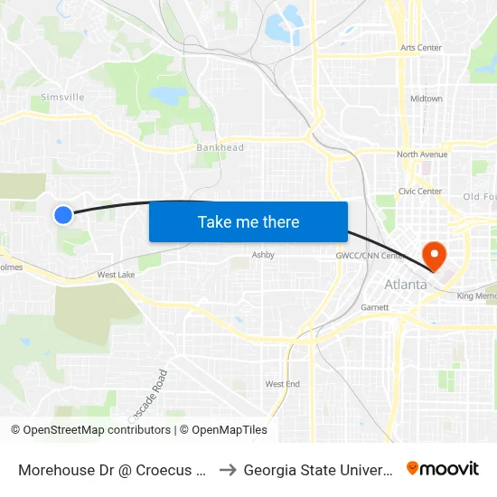 Morehouse Dr @ Croecus Ave to Georgia State University map