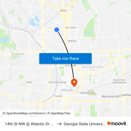 14th St NW @ Atlantic Dr NW to Georgia State University map